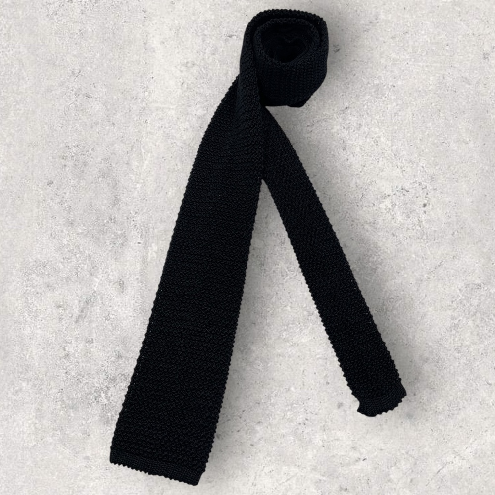 SOLD FRANCO BASSI XL Solid Black Knit Silk LUXURY Slim Tie ITALY